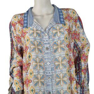 John Mark Women’s Tunic Size 3X Top Collar Button Multicolor  Multi Patern 27